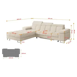 altdecor Ecksofa Cord mit Schlaffunktion 2-Sitzer Senfgelb