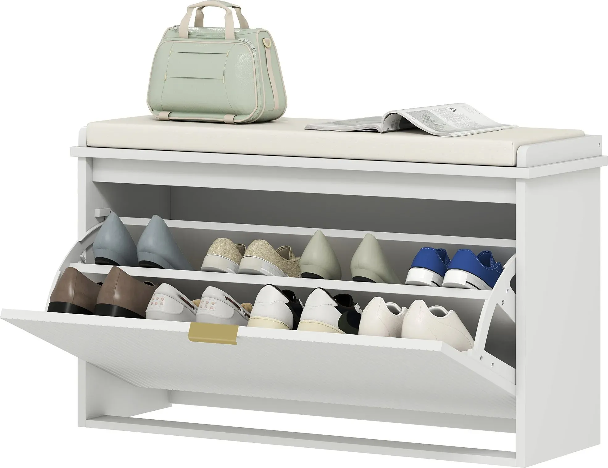 HOMCOM Schuhbank mit Verstellbarem und Abnehmbarem Innenregal, Schuhmöbel aus Holz und Leinenstoff, 80x26x47,5 cm, Weiß und Beige   Aosom