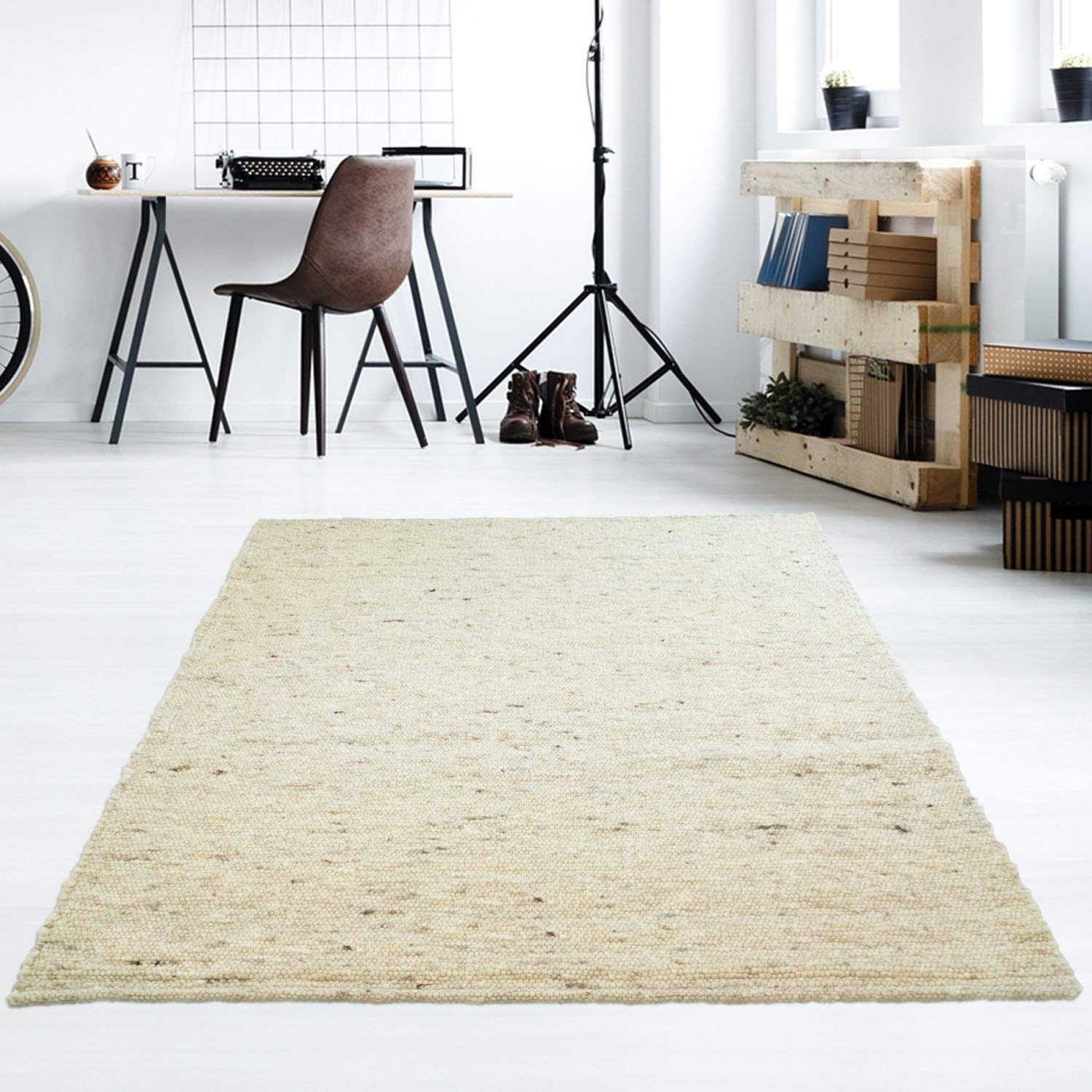 Taracarpet Moderner Handweb Teppich Alpina handgewebt aus Schurwolle für Wohnzimmer, Esszimmer, Schlafzimmer und die Küche geeignet (090 x 160 cm, 60 Beige meliert)