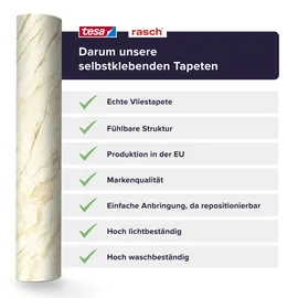 tesa rasch Carrara Vliestapete 6 m x 0,30 m 1 St Beige/Gold/Weiß