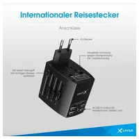 Xlayer Internationaler Reisestecker Weltweit Black
