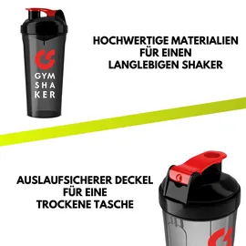 gymshaker Protein Shaker 800 ml mit Wabenstruktur-Sieb auslaufsicher schwarz-rot