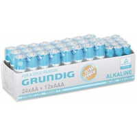 Grundig Alkaline-Batterien-Set GRUNDIG, 24 Stück AA/12 Stück AAA