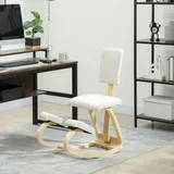 Kniehocker, Ergonomischer Schaukelhocker Aus Holz Mit Rückenlehne, Kniestuhl Fürs Homeoffice, Cremefarben