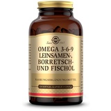 SOLGAR® OMEGA 3-6-9 | Ausgewogenes Verhältnis von Omega-3-, 6- und 9-Fettsäuren aus Leinsamen-, Borretsch- und Fischöl | 120 Softgel-Kapseln für 40 Tage