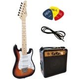 E-Gitarre für Kinder Mini 78cm - sunburst + Verstärker MA05 + 3Pik + Style 1