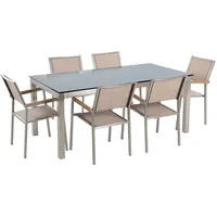 Beliani Gartentisch Set Schwarz Beige Silber, 90x180x76