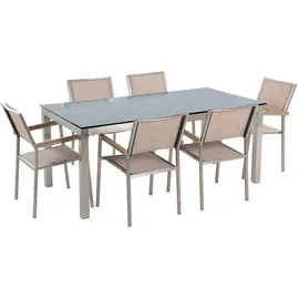 Beliani Gartentisch Set Schwarz Beige Silber, 90x180x76