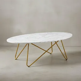 KADIMA DESIGN Marmor-Optik Couchtisch, Goldfarbenes Gestell, Oval, 120x40x60 cm