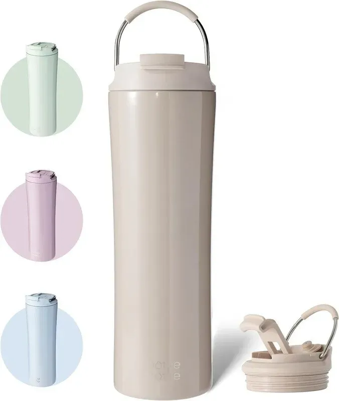 Bottle Bottle Thermo-Kaffeebecher 680 ml mit Deckel, Strohhalm und Griff, aus Edelstahl (Lachsrot), Neujahrsgeschäft, perfekte Geschenkideen