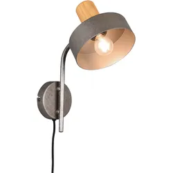 TRIO LEUCHTEN Wandleuchte "GAYA", grau (nickelfarben), Ø 15cm H: 32cm, Lampen, für Stecker oder Fest-Anschluss, Schnurschalter, Holz naturbelassen