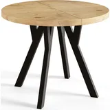 alpi meble Runder Esszimmertisch OVO, ausziehbarer Tisch Durchmesser: 90 cm bis 190 cm, Wohnzimmertisch Farbe: LANCELOT, mit Stabile Beine in Farbe Schwarz - Hellbraun/Schwarz