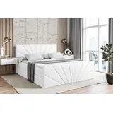 altdecor Boxspringbett mit Fußteil, H3 Matratze und Topper - 200x200 cm - MILTIO-Z - Weiß Kunstleder - Polsterbett mit Bettkasten und Lattenrost,... - Weiß