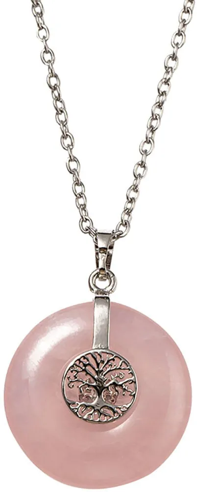 Kette mit Anhänger »Schmuck Geschenk Halsschmuck Halskette Ankerkette Lebensbaum Edelstein«, Made in Germany - mit Edelstein, 91691206-0 silberfarben-rosa