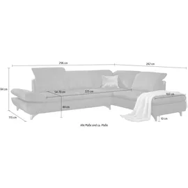 W.Schillig Ecksofa »taoo, elegant und zeitlos, bequem, L-Form«, mit Sitziefenverstellung & Kopfteilverstellung grau