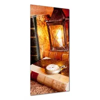 Wallario Duschrückwand Antike Laterne mit Kerze alten Büchern und Taschenuhr, (1-tlg) braun|rot 70 cm x 200 cm
