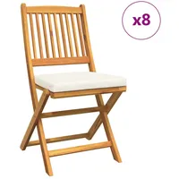 VidaXL Garten-Klappstühle mit Weißen Kissen 8 Stk. Massivholz Akazie