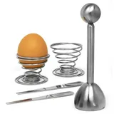 Joeji's Kitchen Eierköpfer Edelstahl Eier Cutter -mit 2 Tassen, 2 Löffeln, 1 Topper - Eieröffner Eierschale Cutter