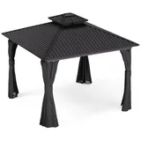 Blumfeldt Pavillon 3x3, Gartenpavillon Wasserdicht Stabil, Aluminiumrahmen & Verzinktes Stahldach, Inkl. Vorhänge & Moskitonetz, Uv-schutz, Wetterfest, Schwarz