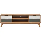 INTER-FURN Lowboard Scandik Kommode aus massiver Kiefer Massiv-Honig/Grau/Weiß, 140 x 42 x 40 cm