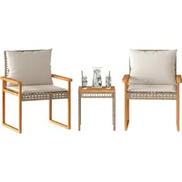 VidaXL 3-tlg. Bistro-Set mit Kissen Beige Poly Rattan Akazienholz