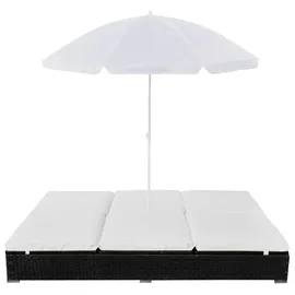 vidaXL Rattan-Sonnenliege 197 x 140 x 190 cm schwarz/cremeweiß inkl. Sonnenschirm