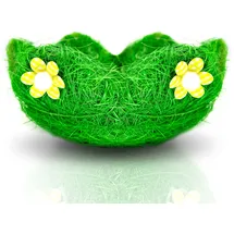 Nica Osterkorb aus Ostergras – Deko-Körbchen für Ostern, Oster-Nest aus Kunststoff-Gras mit Blumen-Applikationen, Frühlingshafte Tischdeko für Ostereier, Süßigkeiten & Geschenke, Ø17cm, Grün