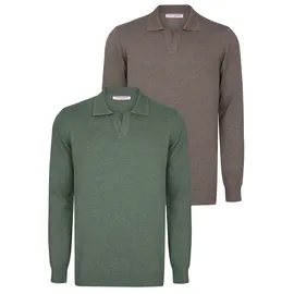 Felix Hardy Polokragenpullover FELIX HARDY "Pullover mit Polo-Kragen 2er-Pack", Herren, Gr. M, grün, braun, 100% Baumwolle, Pullover
