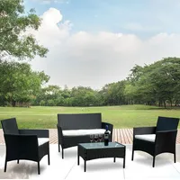 Gartenmöbel Glas Couch Polyrattan Gartenlounge Sitzgruppe Farbwahl - Schwarz