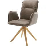 DeLife Esszimmerstuhl Vinja-Flex Mikrofaser Taupe Vintage Holzgestell kantig Natur,