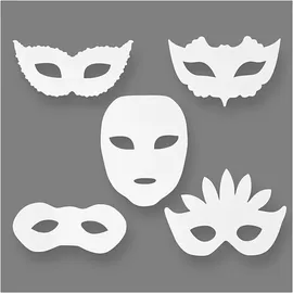 Creativ Company - Karnevals-Masken, H 8,5-19 cm, B 15-20,5 cm, 230 g, Weiß, 5er Set