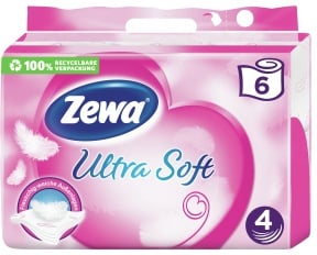 Zewa Ultra Soft Toilettenpapier, 4-lagig, Toilettentuch für den persönlichen Pflegemoment, 1 Packung = 6 Rollen à 150 Blatt