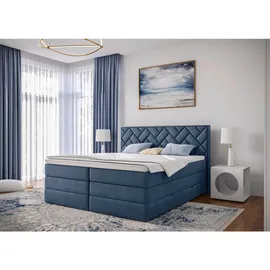 Roller Boxspringbett - blau - H3/H4 - Staukasten - Topper - 140x200 cm