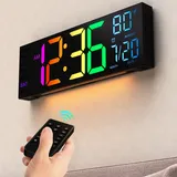 Wanduhr Digitale 16,2'' Digitale Wanduhr große mit Fernbedienung, LED-Digitalwecker mit 8 RGB Farben , Temperatur, 4-stufiger Helligkeitsdimmer, 12/24 Stunden, Nachtlicht für Wohnzimmer Küche Büro Gym