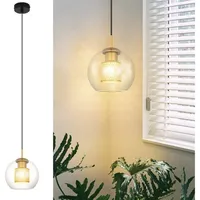 Nettlife Pendelleuchte Esstisch Schwarz Gold Glas 1 Flammig E27 Höhenverstellbar Hängelampe, Höhenverstellbar, LED wechselbar, für Wohnzimmer Küche Schlafzimmer Esszimmer schwarz