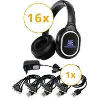 Silent Disco V2 USB-C Set 16 Funk Kopfhörer 1 Ladegerät LED 3 Kanäle Zubehör