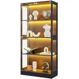 Merax LED Vitrinenschrank 80×35×170 cm, Glasvitrine modern schwarz, Sammlungsvitrine mit App-Steuerung, 4 Ebenen, Push-to-Open Türen