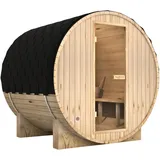 DELUKE® Fasssauna Outdoor mit Elektroofen PIET - für 4 Personen, inkl. Saunazubehör | Außensauna Gartensauna Saunafass | Mit externer Montage
