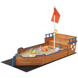 [en.casa] Sandkasten Mestia mit Piratenschiffoptik 136x193x94cm Holz Natur