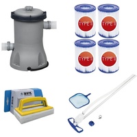 Bestway - Poolsauger AquaClean & Filterpumpe 2006 L/u & 4 Filter Typ II & WAYS Scheuerbürste