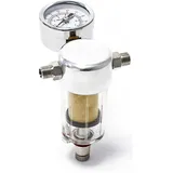 Wiltec Airbrush Kompressor Minifilter, 9,51 mm Gewinde (1/8'), Luftfilter mit Wasserabscheider und Manometer, Airbrush Zubehör