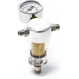 Wiltec Airbrush Kompressor Minifilter, 9,51 mm Gewinde (1/8'), Luftfilter mit Wasserabscheider und Manometer, Airbrush Zubehör