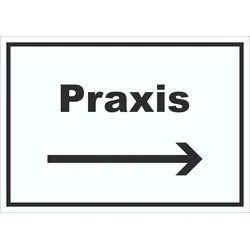 Praxis Schild mit Text und Richtungspfeil rechts Arzt Gesundheit waagerecht A5 (148x210mm)