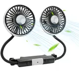 Elektroauto-Ventilatoren für den Rücksitz Passagier Tragbarer Autositz-Ventilator Kopfstütze 360 Grad drehbarer Rücksitz-Ventilator 12V-Kühlluftventilator,Doppelkopf Beleuchtung USB Ventilator Lüfter