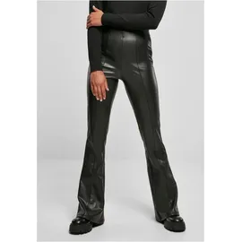 URBAN CLASSICS Ladies Synthetic Leather Flared Pants, Schwarz, L