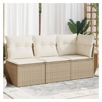 vidaXL Gartensofa mit Kissen 3-Sitzer Beige Poly Rattan