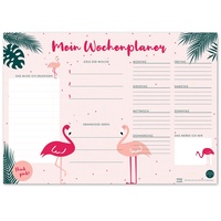 TYSK Design Schreibtischunterlage Flamingo rosa (Design wählbar) Tischunterlage aus Papier zum Abreißen DIN A3 to Do Liste Notizblock Wochenplaner