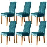 ZRCYXDW Stuhlhussen 6 Stück, Stretch Stuhlhussen für Esszimmer Zerquetscht Samt Weicher Abnehmbarer Stuhlhussen für Esszimmerstühle waschbarer für Küche Hotel Bankett-blau-6er Set