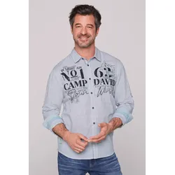 Langarmhemd CAMP DAVID, Herren, Gr. M, Normalgrößen, weiß, Material: 100% Baumwolle, gestreift, bedruckt, bestickt, casual, regular fit normal, Langarm 1-Knopf-Manschette, Hemden, mit Turn-Up-Ärmel
