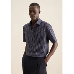 Businesshemd SEIDENSTICKER "Regular", Herren, Gr. XL (43), normale Ärmellängen, blau (dunkelblau), 100% Baumwolle, bedruckt, regular fit, Kurzarm gerader Abschluss, Hemden, Regular Kurzarm Kentkragen Druck